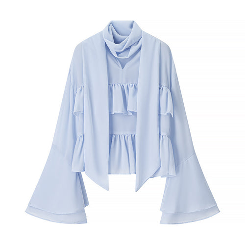 Damen elegante Bluse mit voluminösen Rüschen und asymmetrischem Schnitt Drune