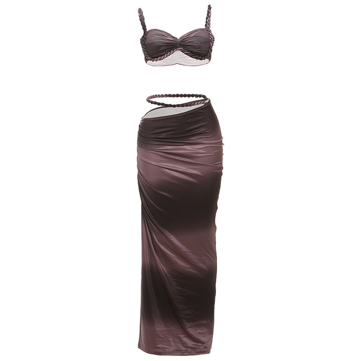 Damen Set mit crop Top und langem Rüschenrock Drune