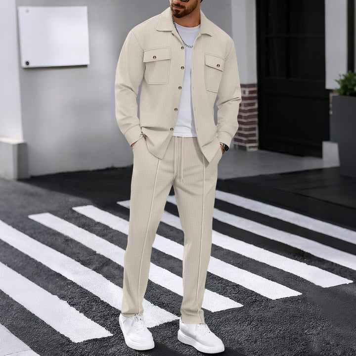 Herren modisches Freizeitanzug Set mit strukturiertem Hemd und bequemer Hose Drune