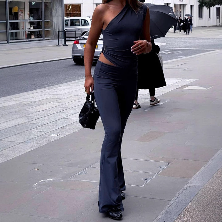 Damen Eleganter Jumpsuit mit asymmetrischem Design und dekorativer Taillierung Drune