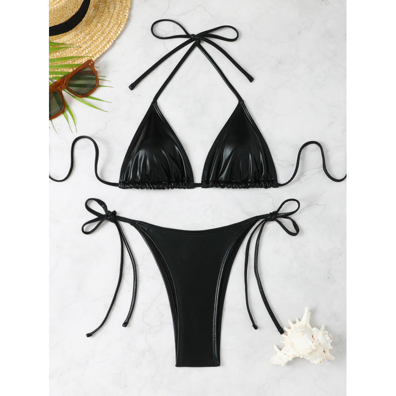 Damen Triangel-Bikini mit funkelndem Metallic-Finish und verstellbaren Bändern Drune