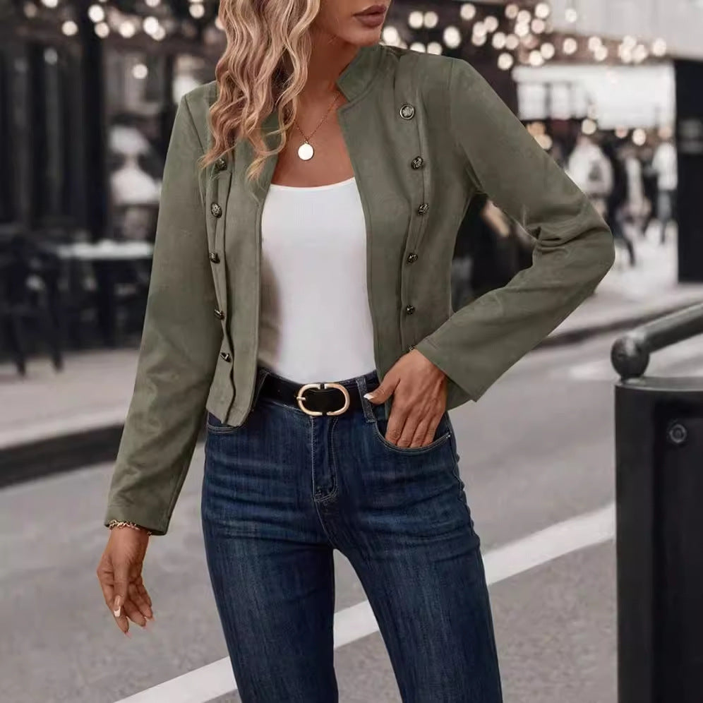 Damen schicke Suede-Jacke mit dekorativen Knöpfen Drune