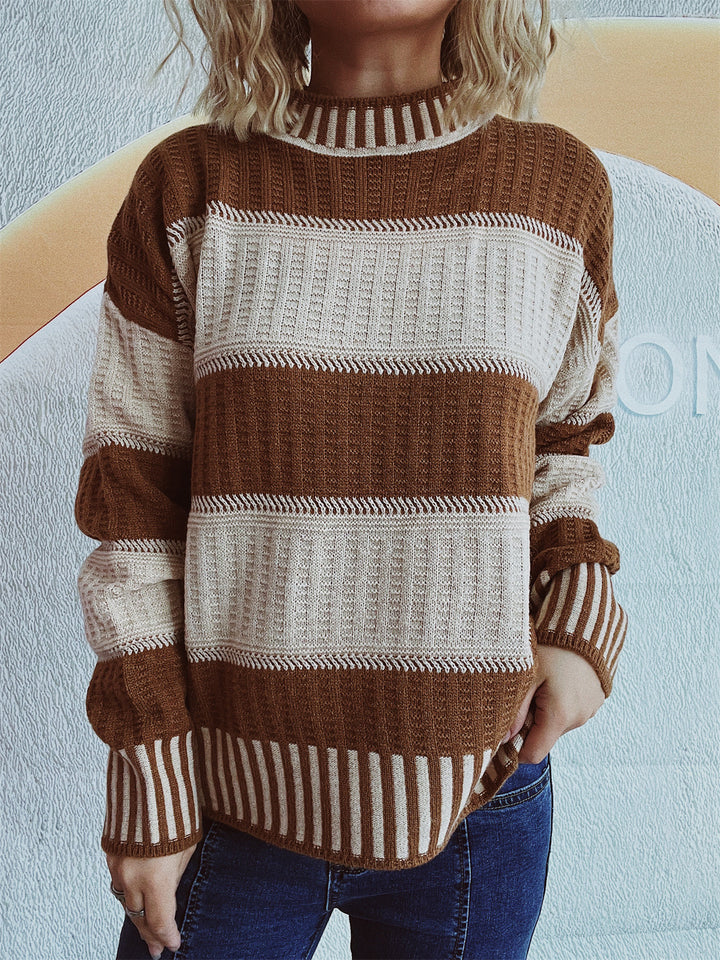 Damen lässiger Strickpullover mit modernem Streifenmuster und warmem Material Drune