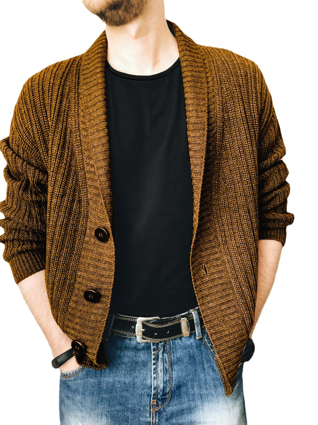 Herren Strickjacke mit modischem Schalkragen und praktischen Knöpfen Drune
