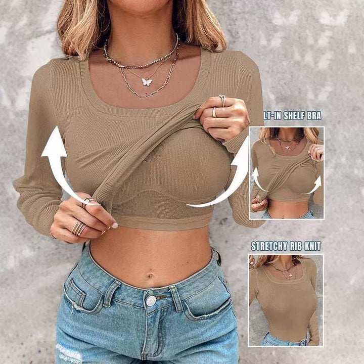 Damen cropped Langarmshirt mit integriertem Trägershirt Drune