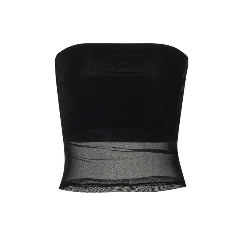 Damen bandeau Top im transparenten Design mit elastischem Material Drune