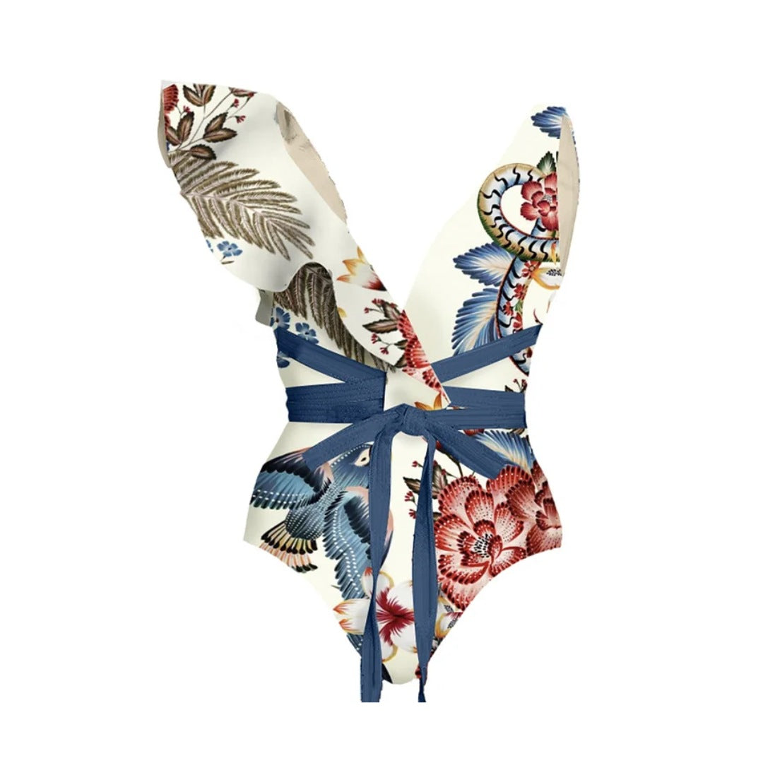 Damen Badeanzug-Set mit floralen Rüschen und taillierter Shorts Drune