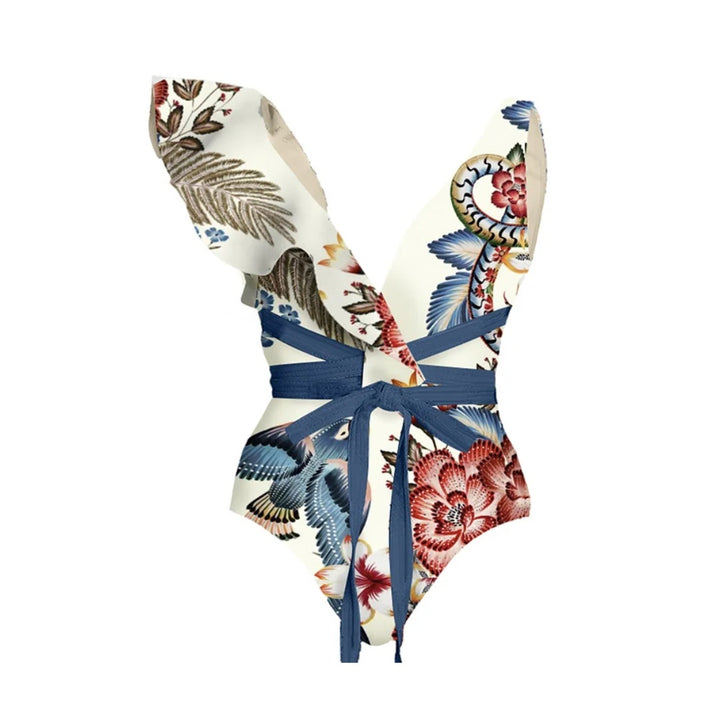 Damen Badeanzug-Set mit floralen Rüschen und taillierter Shorts Drune