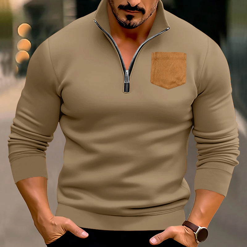 Herren modischer Pullover mit halbem Reißverschluss und kontrastierender Brusttasche Drune