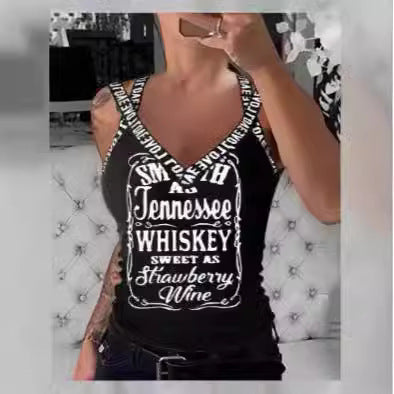 Damen Tanktop mit V-Ausschnitt und auffälligem Druck Drune