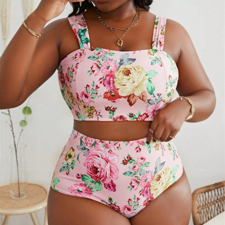 Damen Bikini-Set mit floralem Crop-Top und hohem Taillen-Schnitt Drune