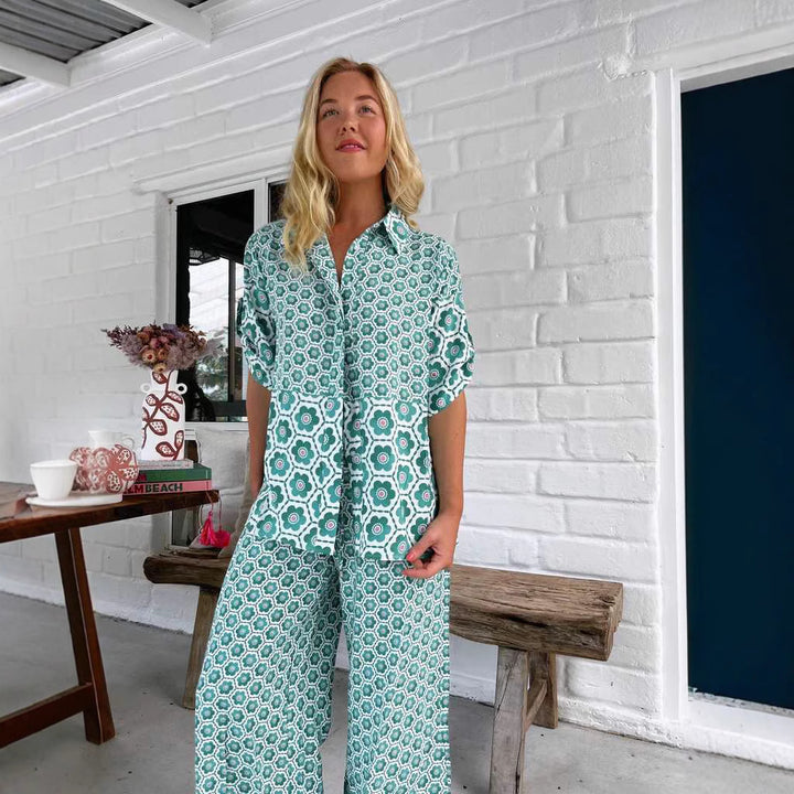 Damen Chice Blusen-Hosen-Kombination mit floralem Druck und weitem Schnitt Drune