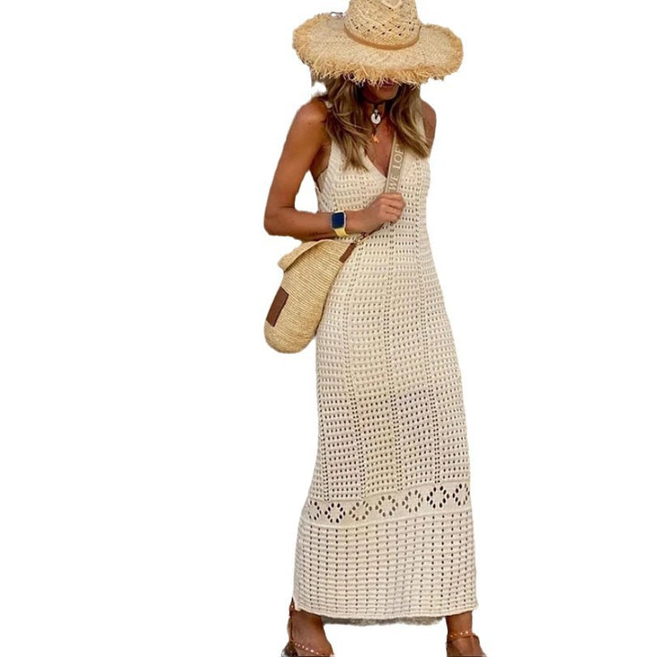 Damen Häkel-Maxikleid mit luftigen Schnürdetails und elegantem Design Drune
