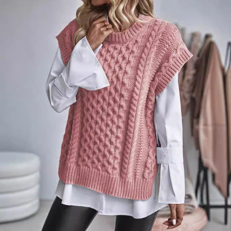 Damen Modischer Strickpullover mit luxuriösem Zopfmuster und ärmelloser Gestaltung Drune
