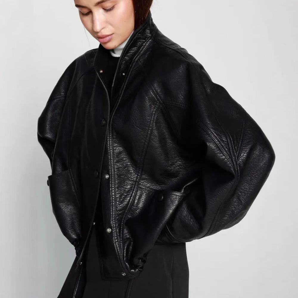 Damen modische und lässige Lederjacke im sportlichen Design Drune