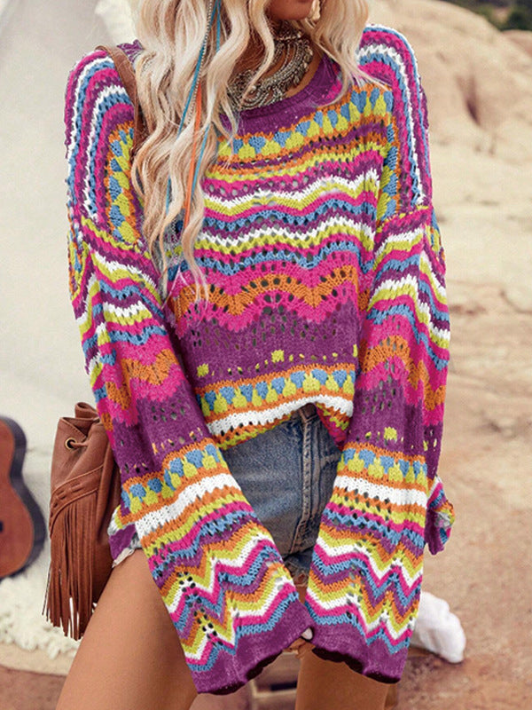 Damen Grober Strickpullover mit großzügigem Wellenmuster und weitem Schnitt Drune