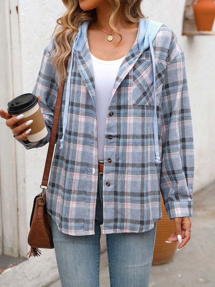 Damen lässige Flanelljacke mit Kapuze Drune