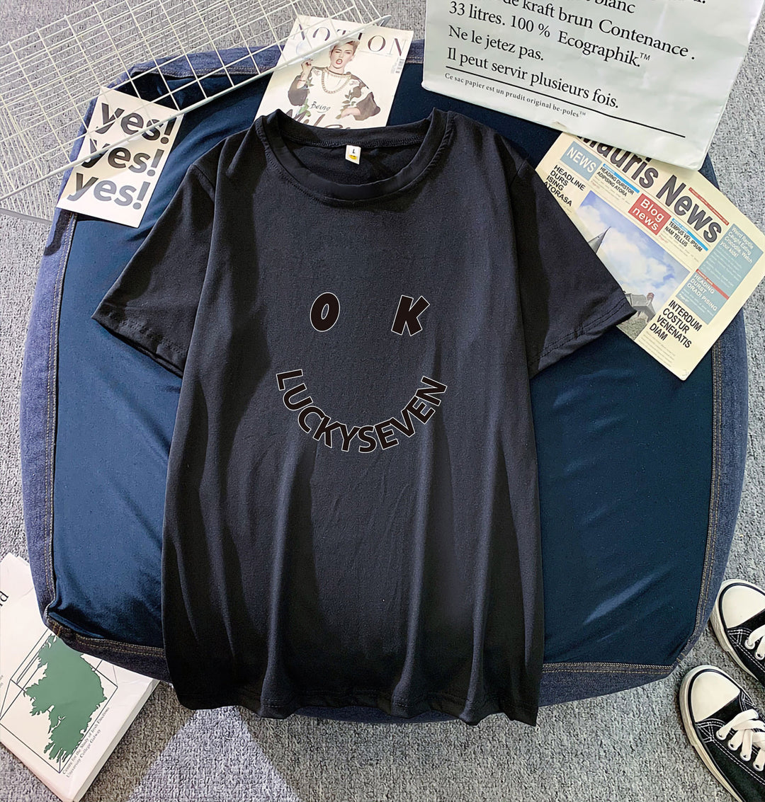 Damen modisches T-Shirt mit lässigem Smiley-Print und hochwertiger Baumwollqualität Drune