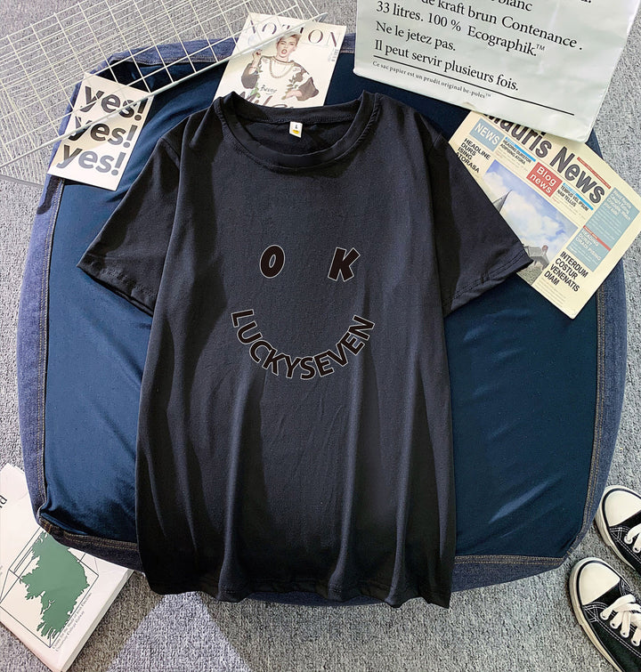 Damen modisches T-Shirt mit lässigem Smiley-Print und hochwertiger Baumwollqualität Drune