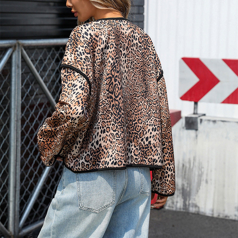 Damen modische Tiermusterjacke mit lässigem Schnitt und praktischen Taschen Drune