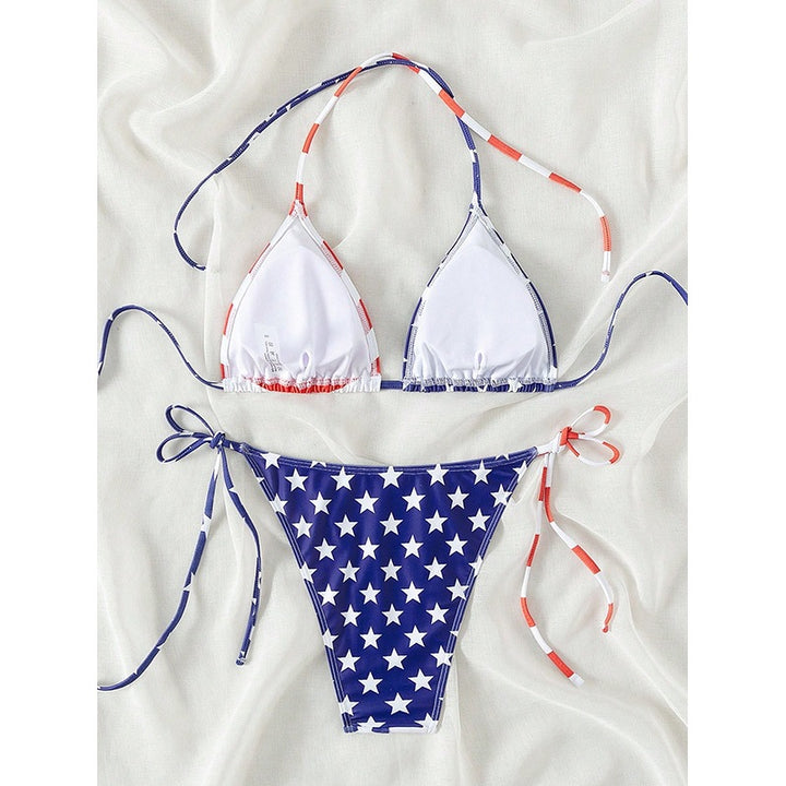Damen Triangel-Bikini mit originellem Sternen- und Streifenmuster Drune