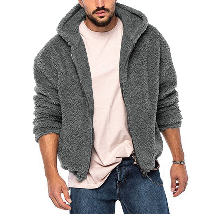 Herren kuschelige Fleecejacke mit großzügiger Kapuze und Reißverschluss Drune