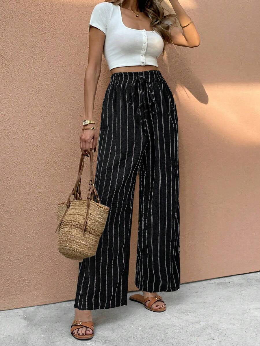 Damen weite gestreifte Stoffhose Drune