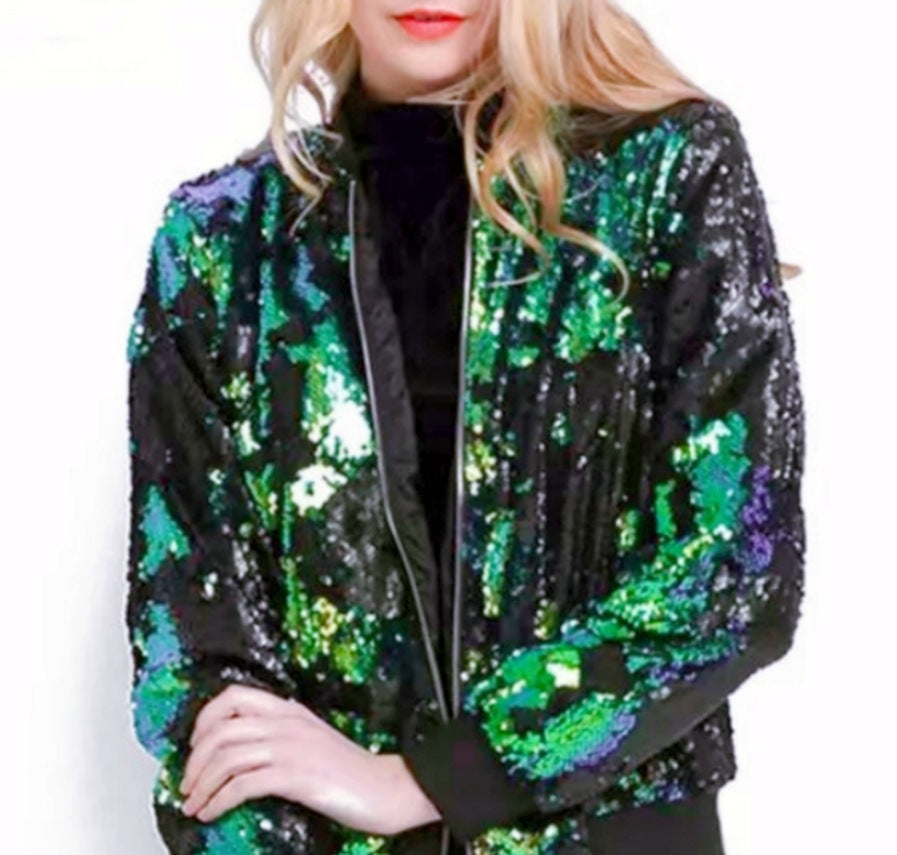 Damen Glamouröse Pailletten-Bomberjacke Drune
