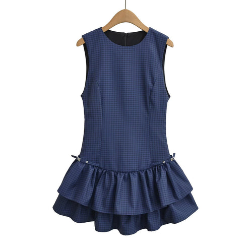 Damen Sommerkleid mit voluminösem Rüschenrock und modernem Karomuster Drune