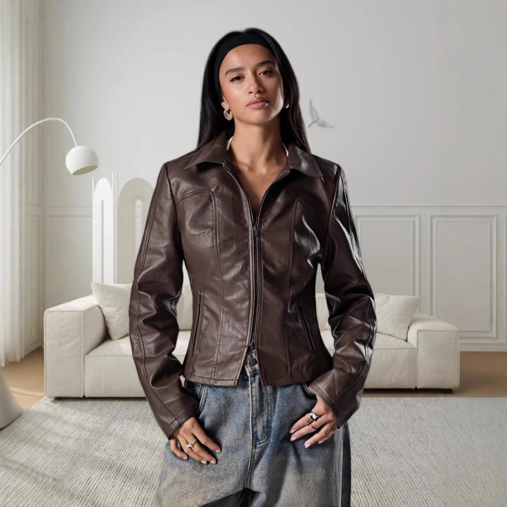 Damen Hochwertige Kunstlederjacke im figurbetonten Schnitt Drune