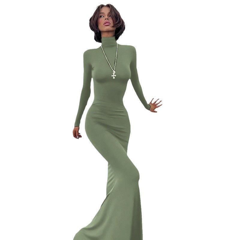 Damen Elegantes Maxikleid mit hochgeschlossenem Hals und figurbetontem Schnitt Drune