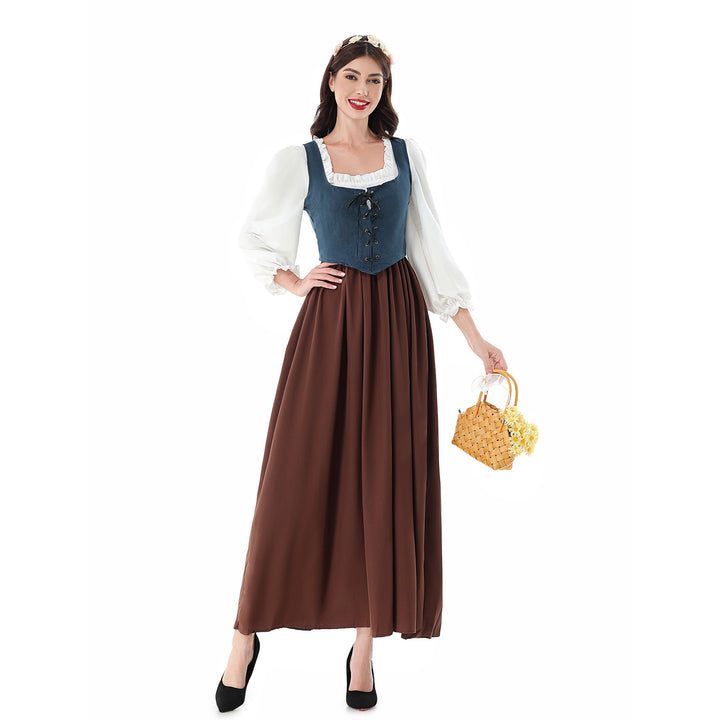Damen nan historisches Mittelalterkleid mit geschnürter Miederweste, rüschiger Bluse und weitem Maxirock Drune