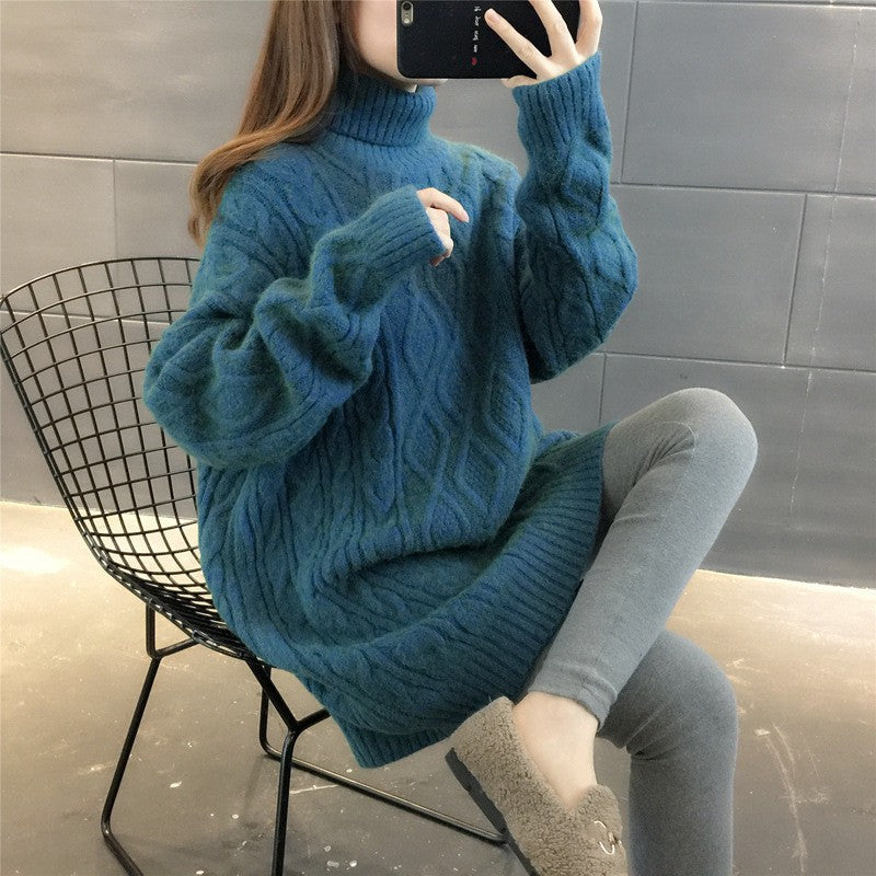 Damen Grobstrickpullover mit hohem Kragen und Zopfmuster Drune