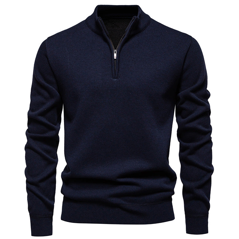 Herren nan Feinstrickpullover mit Kurzreißverschluss Stehkragen elastischen Bündchen Drune