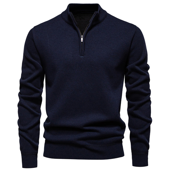 Herren nan Feinstrickpullover mit Kurzreißverschluss Stehkragen elastischen Bündchen Drune