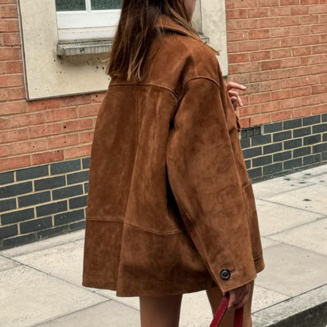 Damen elegante Wildlederjacke im Oversized-Stil Drune