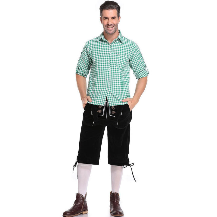 Damen nan kurze Trachten-Latzhose mit gesticktem Hirschmotiv, verstellbaren Trägern und Spitzenbordüre Drune