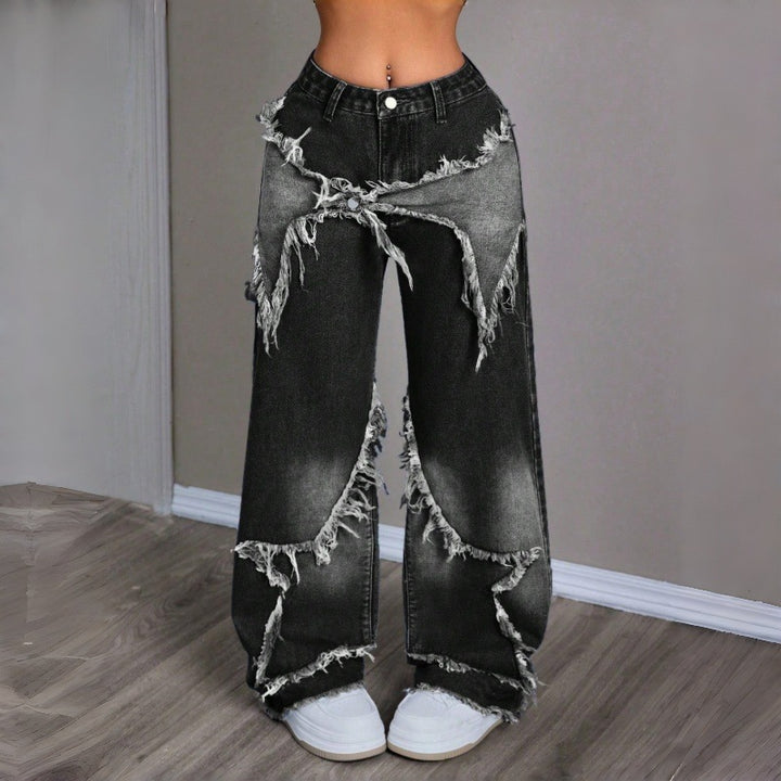 Damen Weite Jeans im modernen Destroyed-Look mit fransigen Details Drune