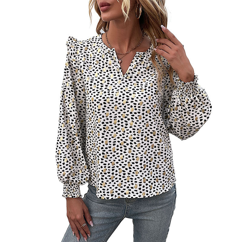 Damen Bluse mit Rüschendetails und modernem Tiermuster Drune