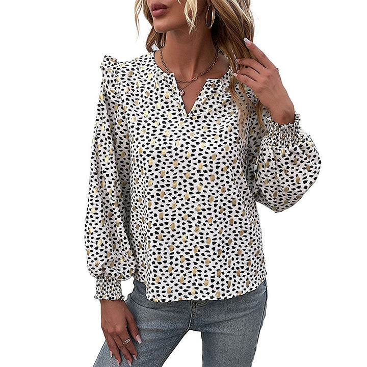 Damen Bluse mit Rüschendetails und modernem Tiermuster Drune