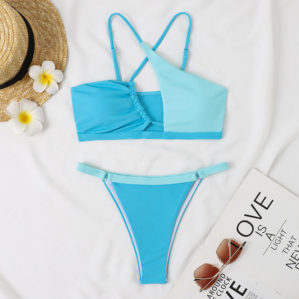 Damen Bikini-Set mit asymmetrischem Oberteil und hohem Beinausschnitt Drune