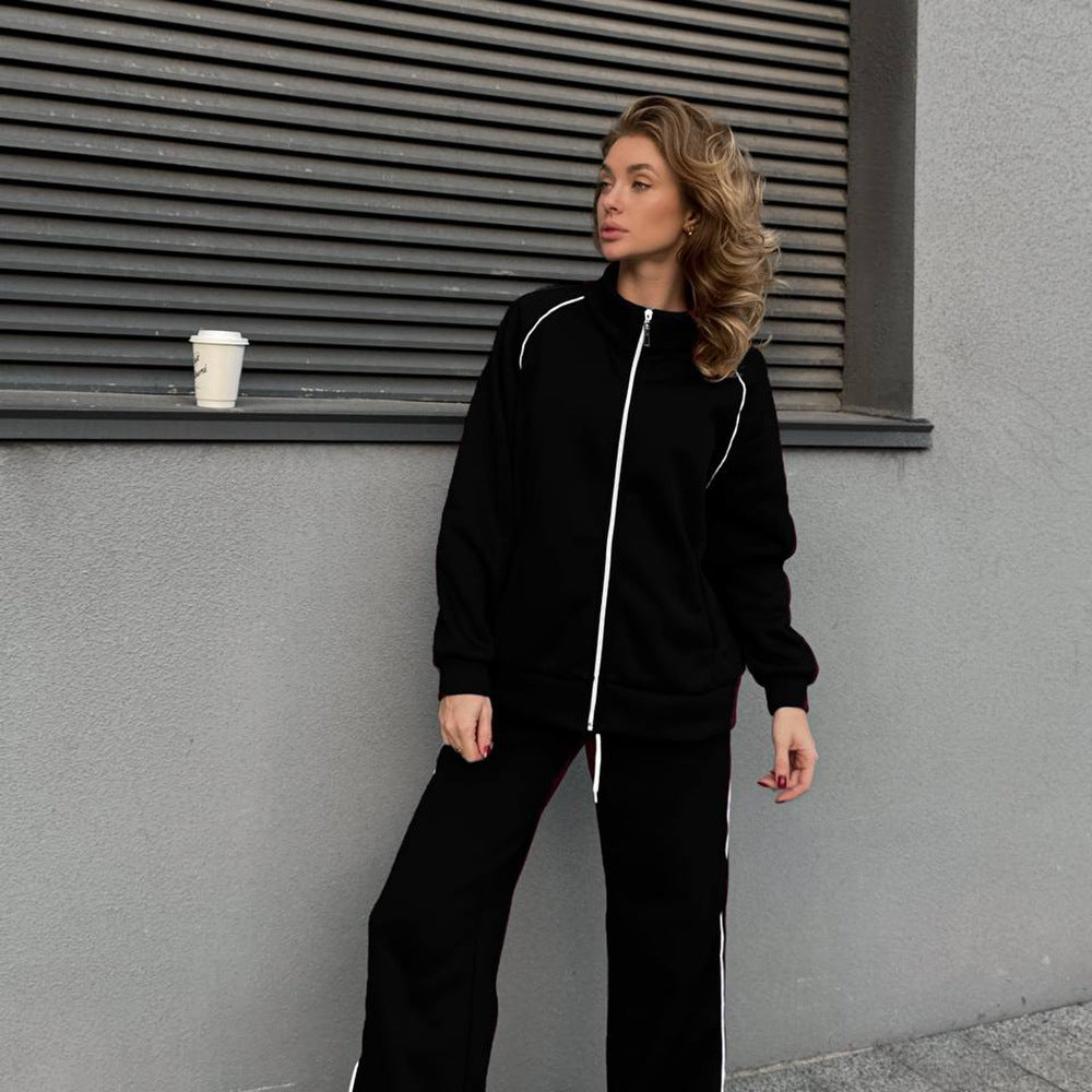 Damen Lässiges Sportanzug-Set mit modernem Reißverschluss und elastischen Bündchen Drune