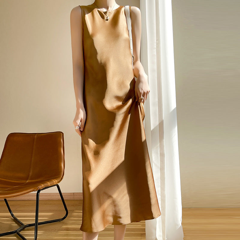 Damen elegantes ärmelloses Kleid mit asymmetrischem Schnitt Drune