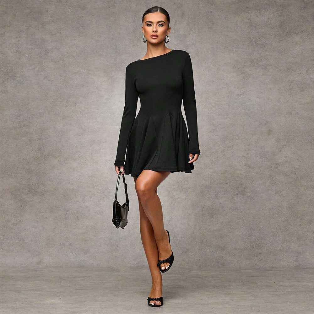 Damen Mini-Kleid mit eleganten Puffärmeln und schwingendem Rock Drune