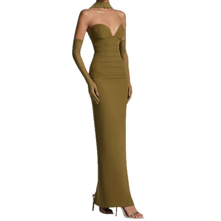 Damen Elegantes Schulterfreies Maxikleid mit figurformenden Einsätzen Drune