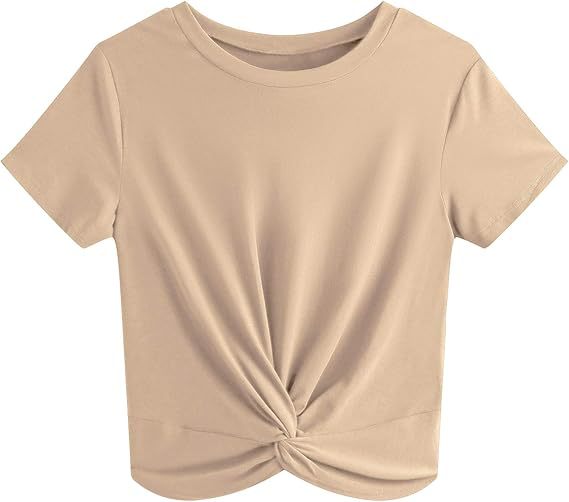 Damen Kurzarm T-Shirt mit Knoten und elastischem Stoff Drune
