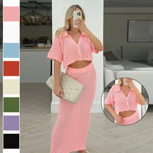 Damen Strick-Set mit offenem Cardigan und maxi Rock Drune