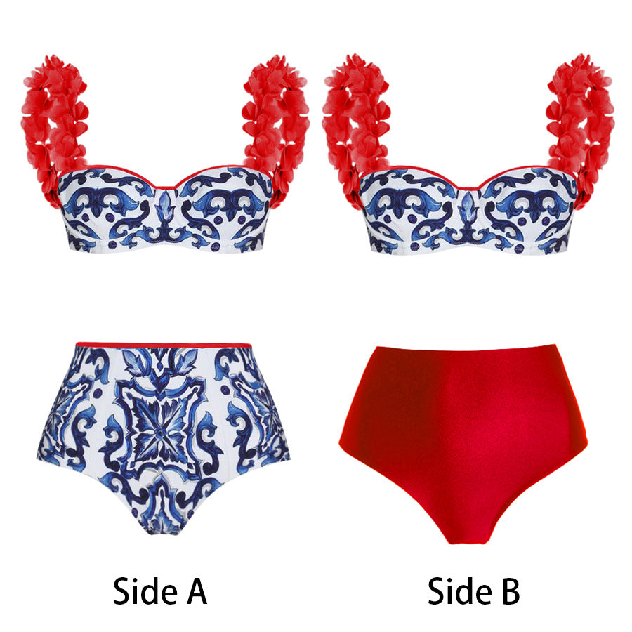 Damen Eleganter Badeanzug mit Rüschendetails und passendem Wickelrock Drune