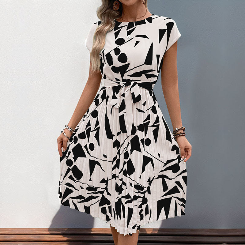 Damen Midikleid mit angesagtem geometrischem Mustermix und taillierbarem Gürtel Drune