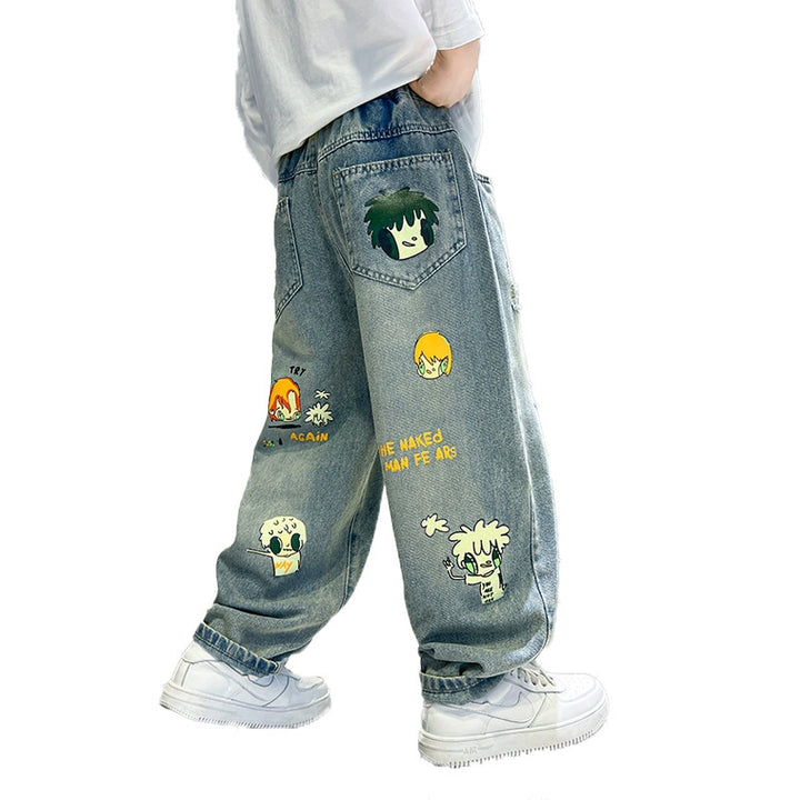 Jungen lässige Denim-Jeans mit buntem Comic-Design Drune